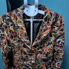 Stella Morgan Women's Multiorange Coat Mid Length Sze 12 Pearl Style Buttons VGC