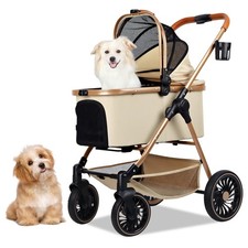 3-in-1 Pet Stroller for Small Dogs  Cats up to 33lbs, -Touch Fold 4-Wheel Ca...