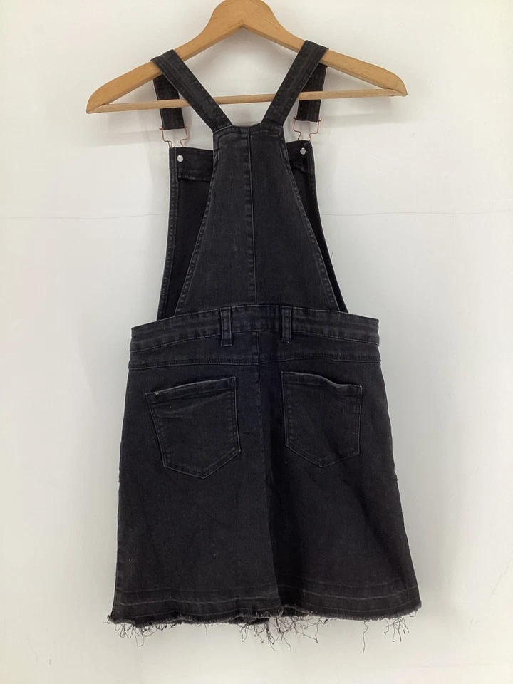Miss E-Vie Girls Black Button Front Denim Pinafore Dress Age 11-12 Years - Image 3 of 4