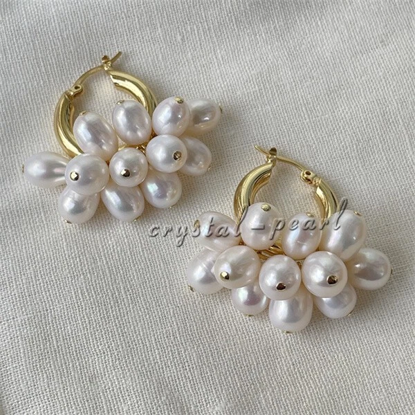 HERMOSOS PENDIENTES DE PERLAS DE ORO AMARILLO 14K Natural AAA BLANCO Mar del Sur Foto 3 de 4