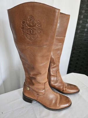 ETIENNE AIGNER Womens Brown E Chip Leather Riding Boots Side Zip 7.5M Equestrian