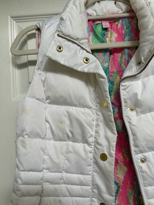 Lilly Pulitzer Women's White Puffer Vest Size XS Full Zip Pockets Gold Accents
