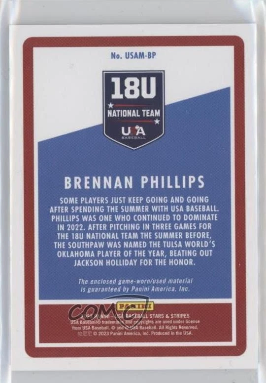 2023 Panini USA Baseball Stars & Stripes Material Holo /50 Brennan Phillips - Image 2 of 2