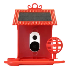 Hello Birdie Solar Roof Smart Bird Feeder and Accessories (Red)