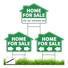 3 PCS 17x12 Inch Home House For Sale Signs Metal Stakes Double Sided Green