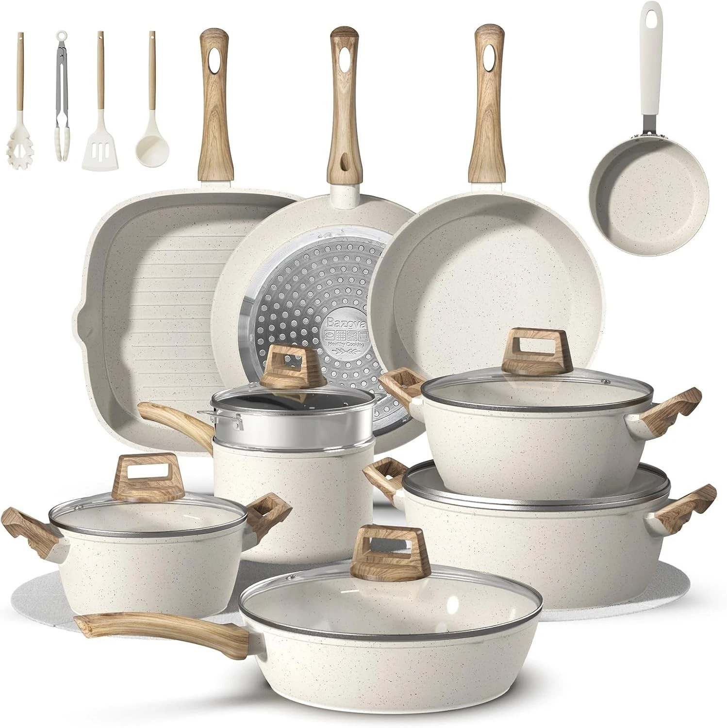Bazova25 Pcs Pots and Pans Set, Nonstick Ceramic Cookware Sets, Healthy Non-Toxi