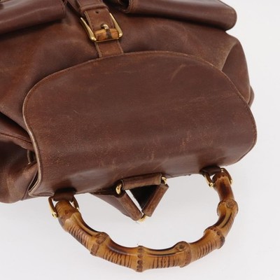 GUCCI Bamboo Backpack Leather Brown Gold 003 2058 0016 Auth 152053