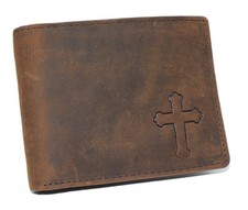 MARSHAL RFID Blocking Cross Vintage Leather Bifold Wallet for Men