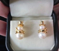 Vintage Avon 1994 Gold Tone Faux Pearl Snowman Post Earrings CHRISTMAS