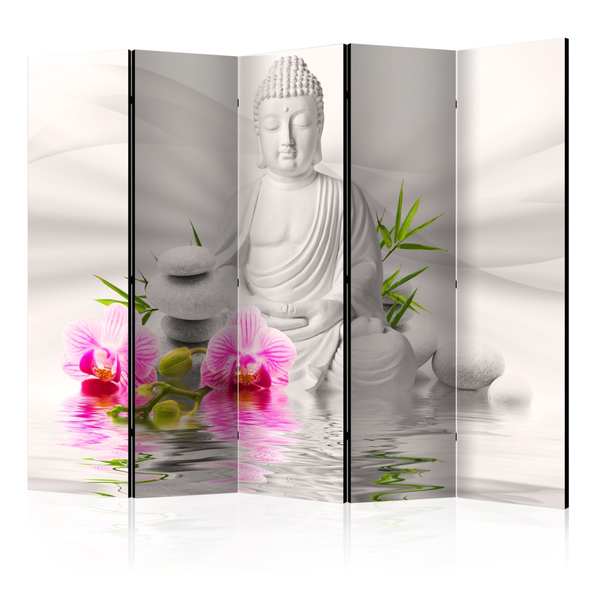Paravent 5 volets Buddha & Orchids 172x225cm pour cacher le bureau