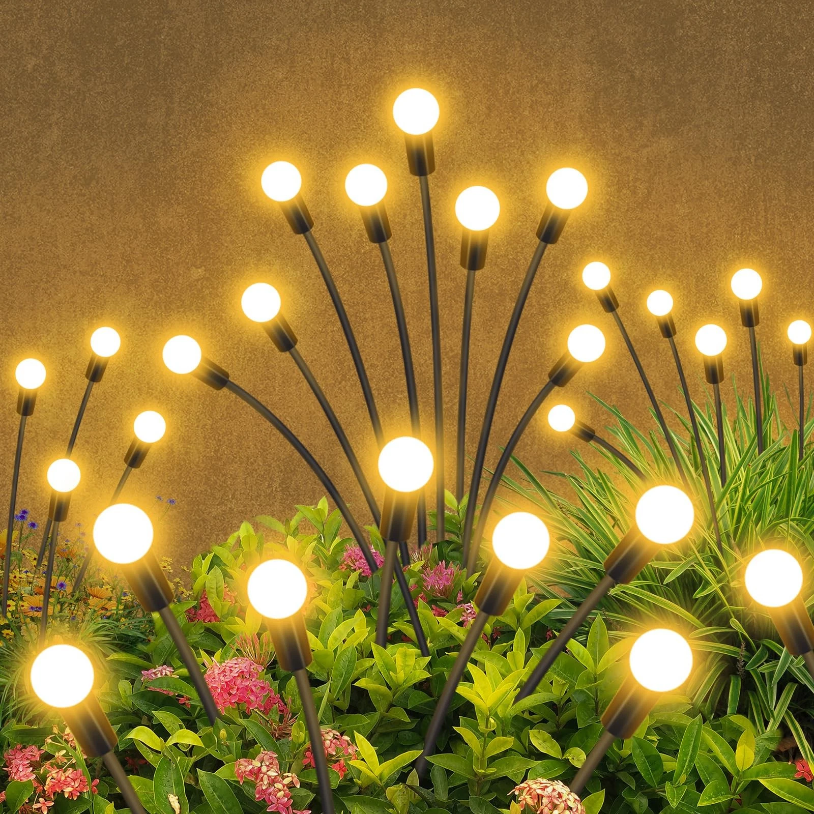 Solar Garden Lights Outdoor Waterproof, 4 Pack 32 LED Swaying Light Firefly L...