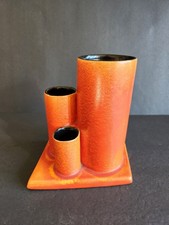 Rare Vintage Red Wing RumRill Pottery Cylinder Vases 543 Orange Black Manhatten