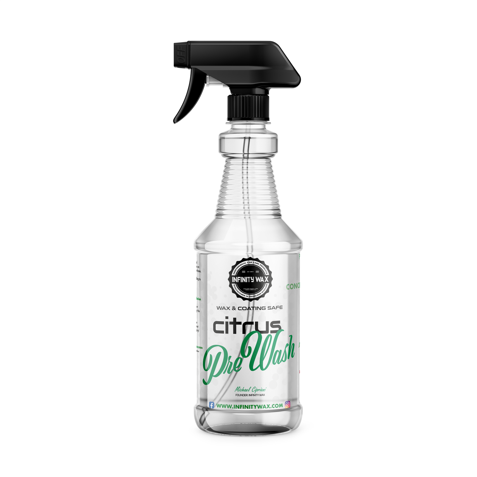 Infinity Wax Empty Pro Bottle With Label Citrus Pre Wash Refillable ICLCITPB