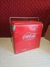 Vintage Drink Coca Cola Cooler- Red- Icebox Metal- Action Mfg 1950's