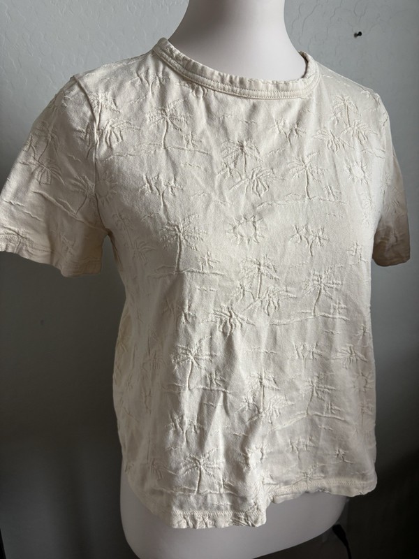 Madewell Women's Cotton Knit Textured Crew Neck Short Sleeve T-Shirt XS Beige