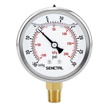 30 Inhg To 30 Psi Vacuum Glycerin Liquid Filled Low Pressure Gauge 2.5 Dial Si
