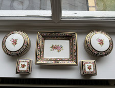 Wedgwood Clio Bone China Floral Trinket Tray & 4 Boxes Set 1991 England