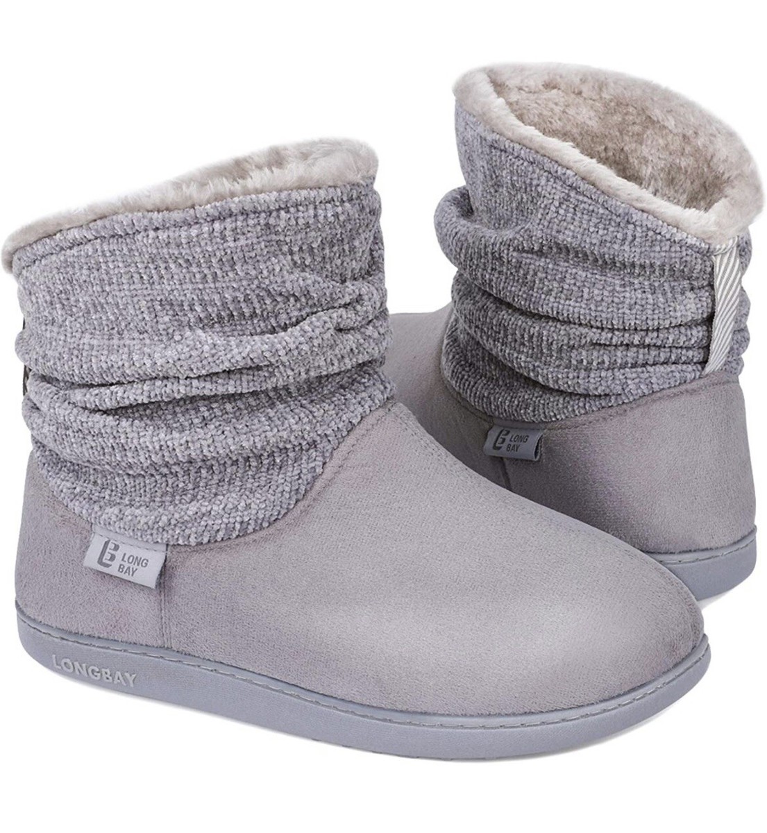 LongBay Ladies Warm Chenille Knit Bootie Slippers Comfy Suedette