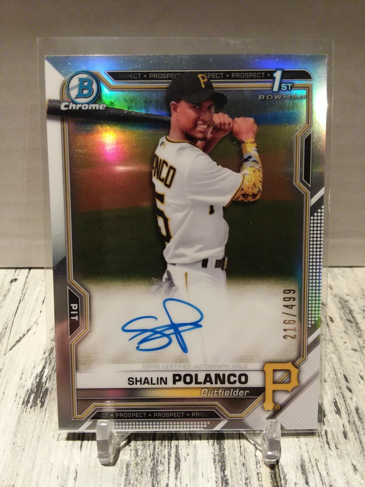 2021 Bowman Chrome 1st Shalin Polanco Refractor Auto 216/499 Pirates ROOKIE RC
