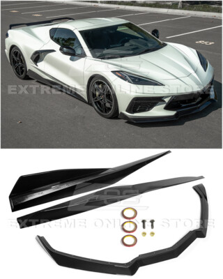 For 20-Up Corvette C8 5VM Style CARBON FLASH Front Lip Splitter & Side Skirts