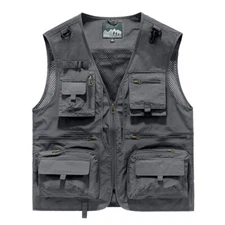 Mens Vest Waistcoat Utility Multi-Pocket Fishing Vest Sports Workwear Fisherman