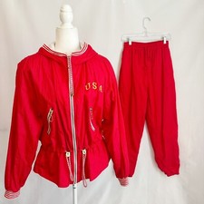 Vintage 80s East West Windbreaker Jacket Pants Set USA Retro Tracksuit Medium