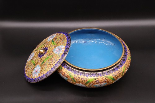 Chinese Antique Vintage Large Enamel Cloisonne Pot with Lid - Picture 5 of 10