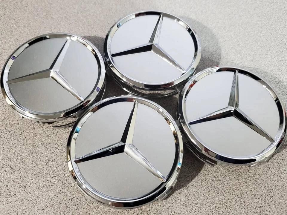 8 Piece For AMG Wheel Center Caps & Tire Air Caps SILVER/ CHROME Set 75MM Foto 4 de 4