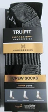 2 Pairs Mens TruFit Copper Fit Compression Arch Support Cushioned Crew Socks