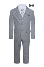 Magen Kids Boys Husky Formal Suit 7 Pcs Set Suit Size 8-20 Light Gray 2 Buttons