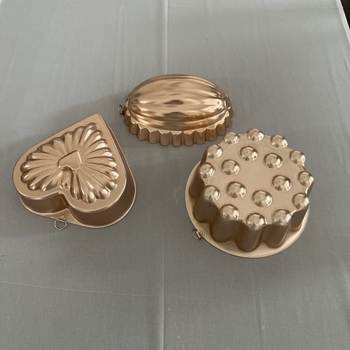 3 moldes de pared redondos/corazón/ovalados de aluminio para pastel de gelatina de cobre - Imagen 2 de 10