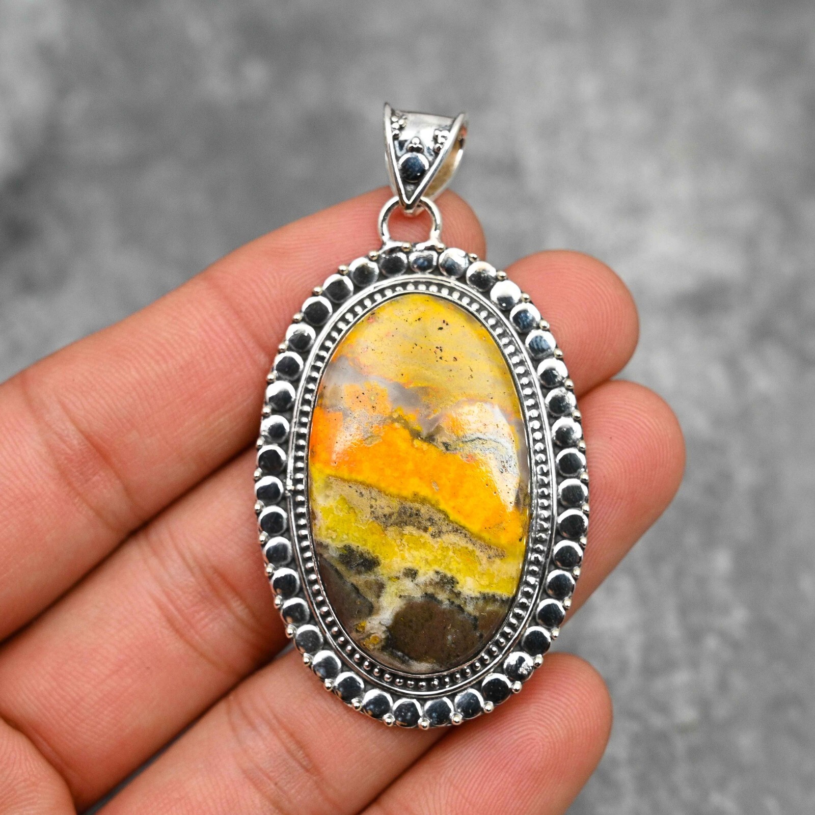 Bumble Bee Jasper Gemstone Pendant Handmade Jewelry 925 Sterling Silver For Gift