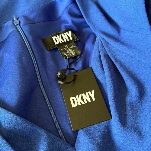 NWT $129 DKNY Stretch V-Neck Short Sleeve Sheath Dress Cobalt Blue SZ-14 - Picture 8 of 10