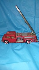  VINTAGE FIRE TRUCK MF 718 TIN FRICTION TOY WITH SIREN SOUND ST