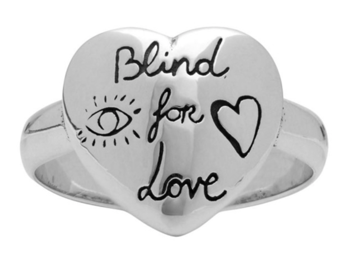 NIB Gucci Blind for Love Logo Heart Bird Sterling Silver Ring Sz 