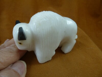 (Y-BUF-480) 2-3/4'' White Alabaster + onyx BUFFALO bison gemstone figurine stone