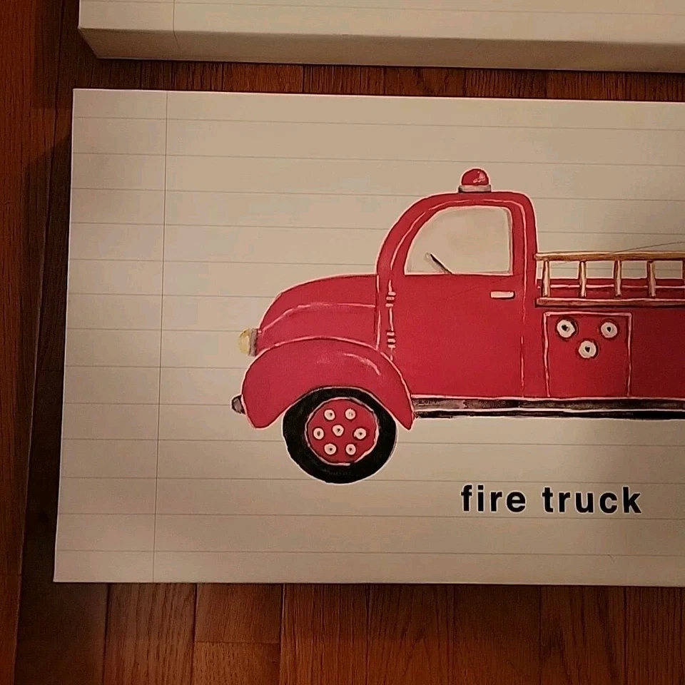 Juego de arte de pared en lienzo para bebé/niño/niño -cuarto de guardería-camión de bomberos y coche de policía Foto 2 de 4