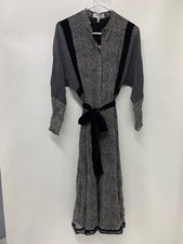 Reiss Womens 4P Tanis Mixed-Print Midi Dress Belted Black White Chiffon L/S