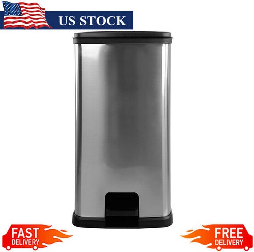 Gallon TrashCan Plastic Rectangular Step Kitchen Office Contactless Pedal Silver