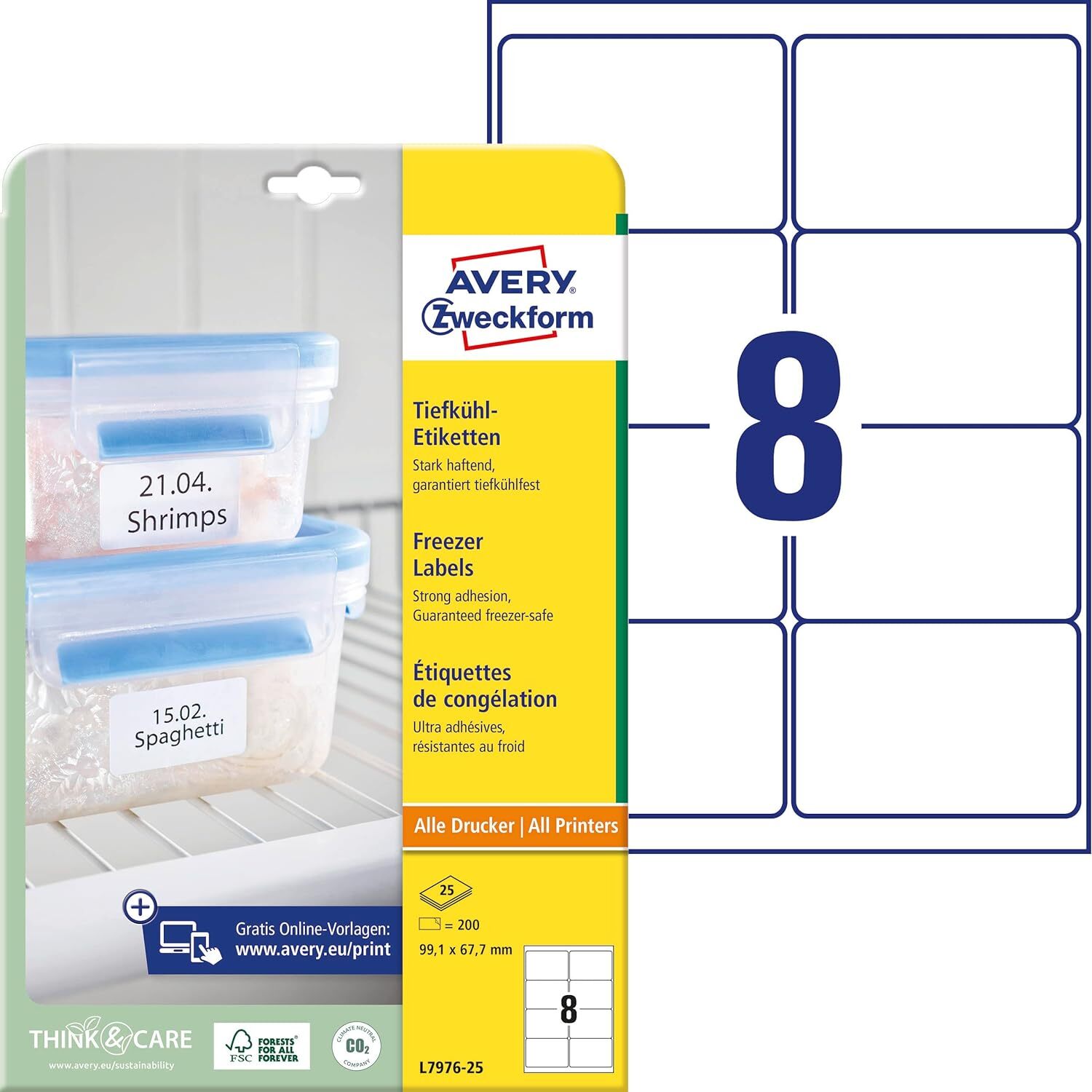 Avery Zweckform Tiefkühl-Etiketten A4 99, 1x67, 7mm Ve=200 Etiketten Wei
