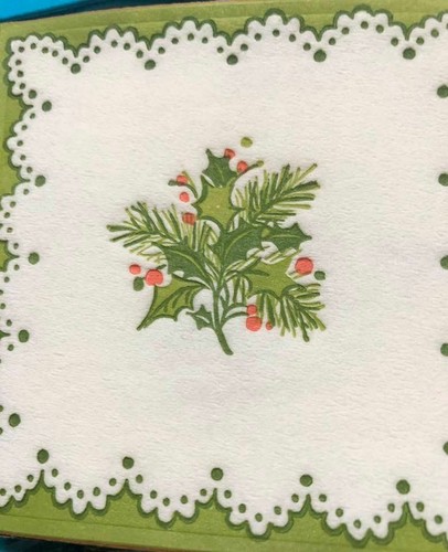 Vintage Hallmark Weihnachten Schachtel Serviette Untersetzer Set Blau Stechpalme Mistelzweig Urlaub - Bild 4 von 5