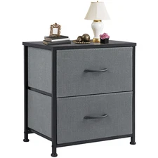 Modern Small Nightstand w/2 Fabric Drawers Bedroom End Side Table Bedside Table