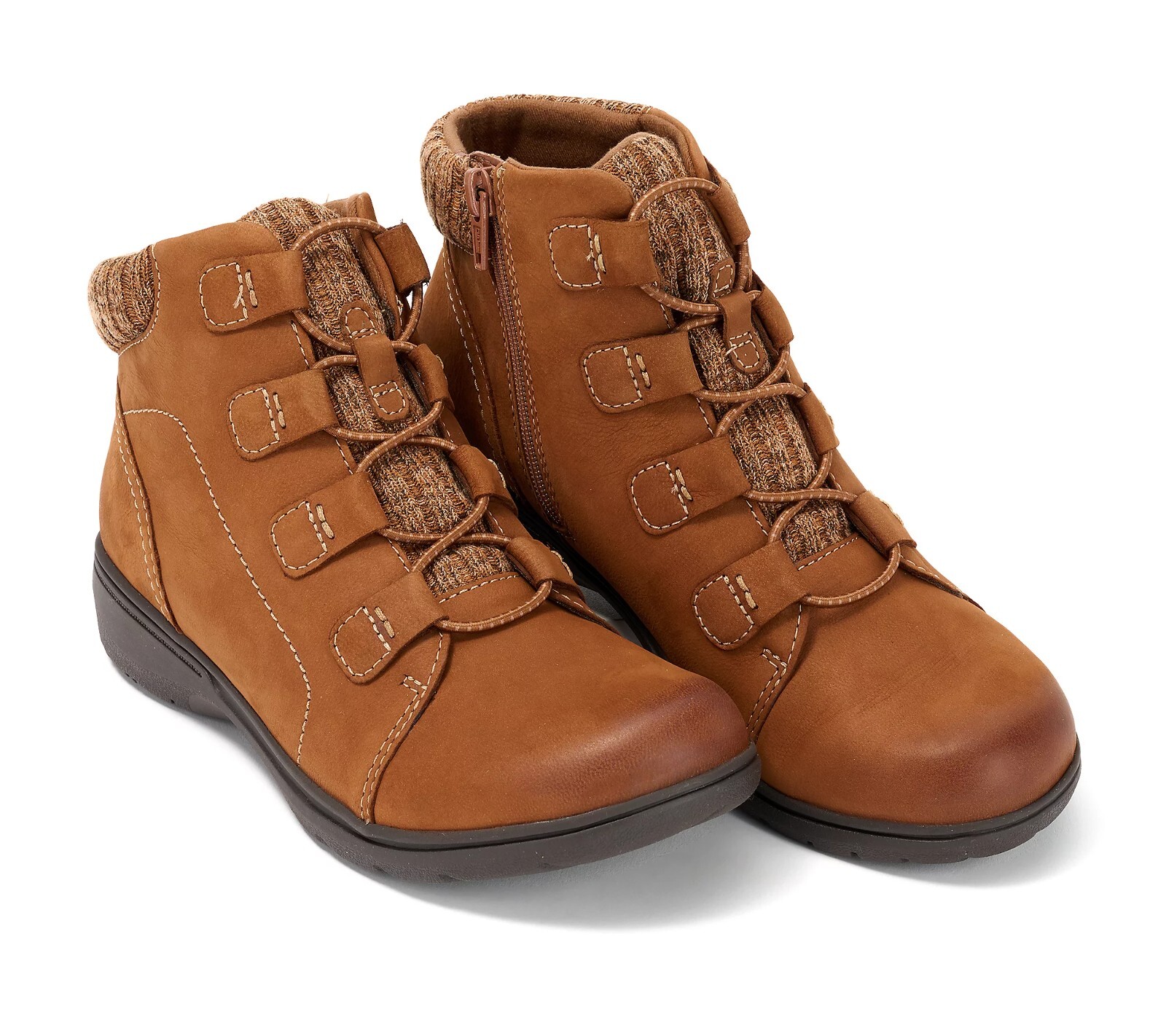 Clarks Womens Carleigh Jade Leather Knit Ankle Boots Dark Tan