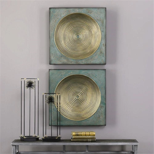 Uttermost Sybil Contemporary Metal Wall Panel in Antique Gold (Set of 2) - Picture 2 of 4