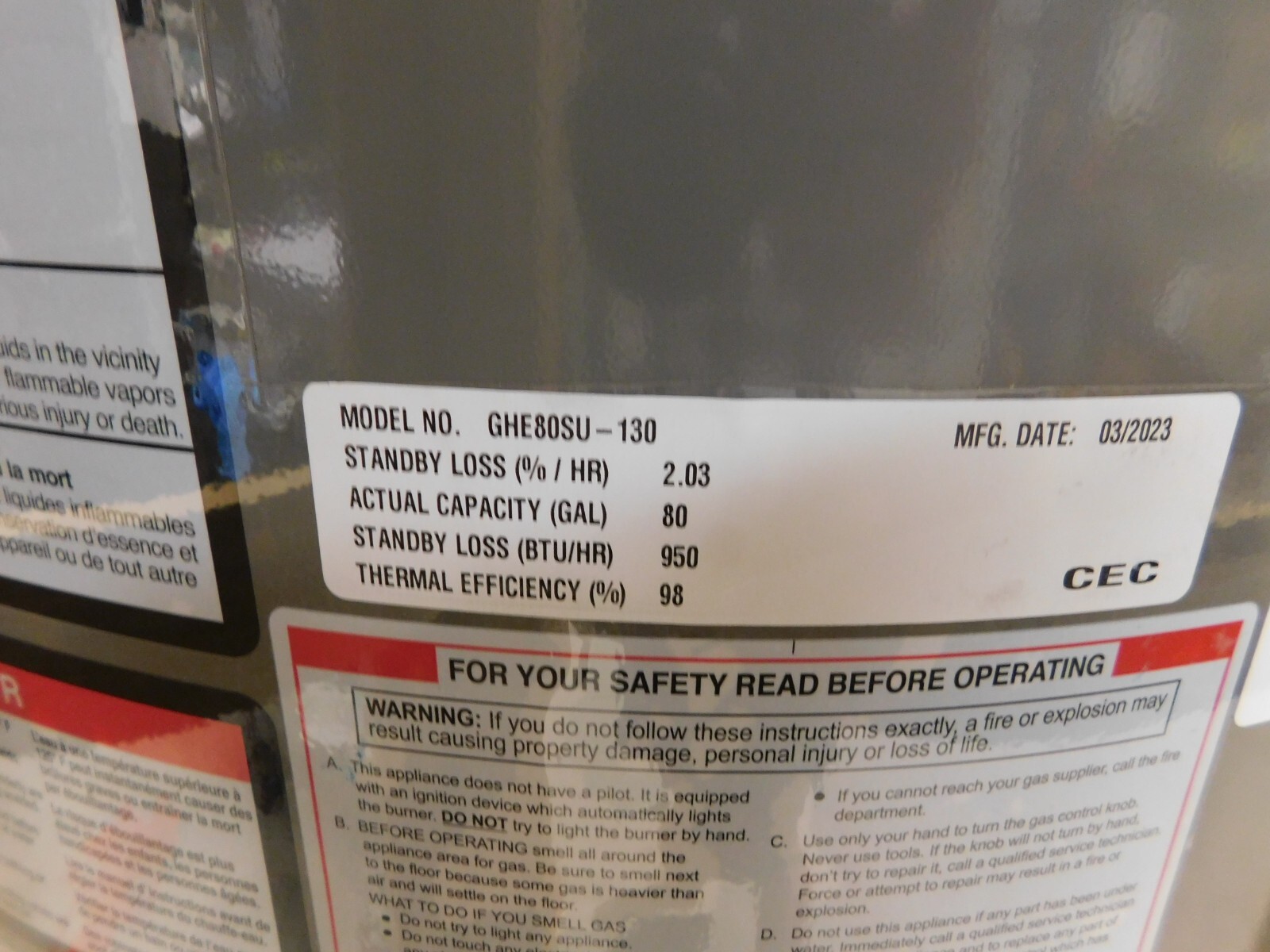 Rheem Triton GHE80SU-130 Commercial 80 gal Gas Water Heater 130,000 BTU |  eBay