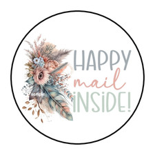 HAPPY MAIL INSIDE BOHO ENVELOPE SEALS STICKERS LABELS TAGS 1.5" ROUND 30 