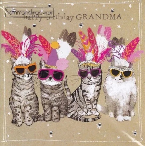 Grandma Happy Birthday card crystal cute cats sunglasses