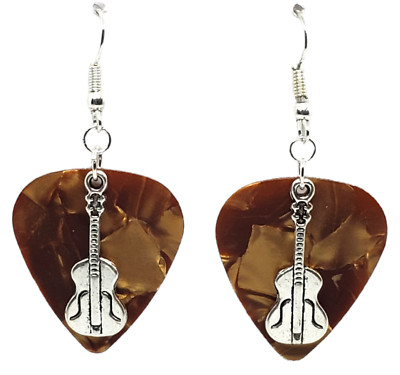 Acoustic Guitar Charm Guitar Pick Earrings - Choose Color - Handmade in USA