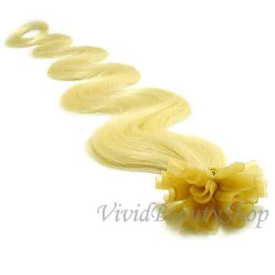 25 U Nail Tip Fusion Body Wave Wavy Remy Human Hair Extensions Platinum Blonde