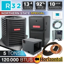 Goodman 5 Ton 13.4 SEER2 R32 Air Conditioner & 92% 120K Horizontal Gas Furnace